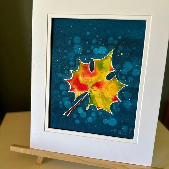 Hand-Made New Watercolor Art Autum Leaf - Picture 5 of 7
